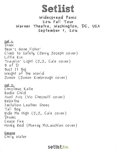 Setlist fm widespread panic - Oct 31, 2001 · Get the Widespread Panic Setlist of the concert at UIC Pavilion, Chicago, IL, USA on October 31, 2001 from the 2001 Fall Tour and other Widespread Panic Setlists for free on setlist.fm! 